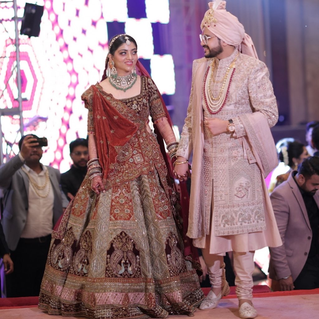 WELL CRAFTED DEEP TAUPE RED COLOR BRIDAL LEHENGA