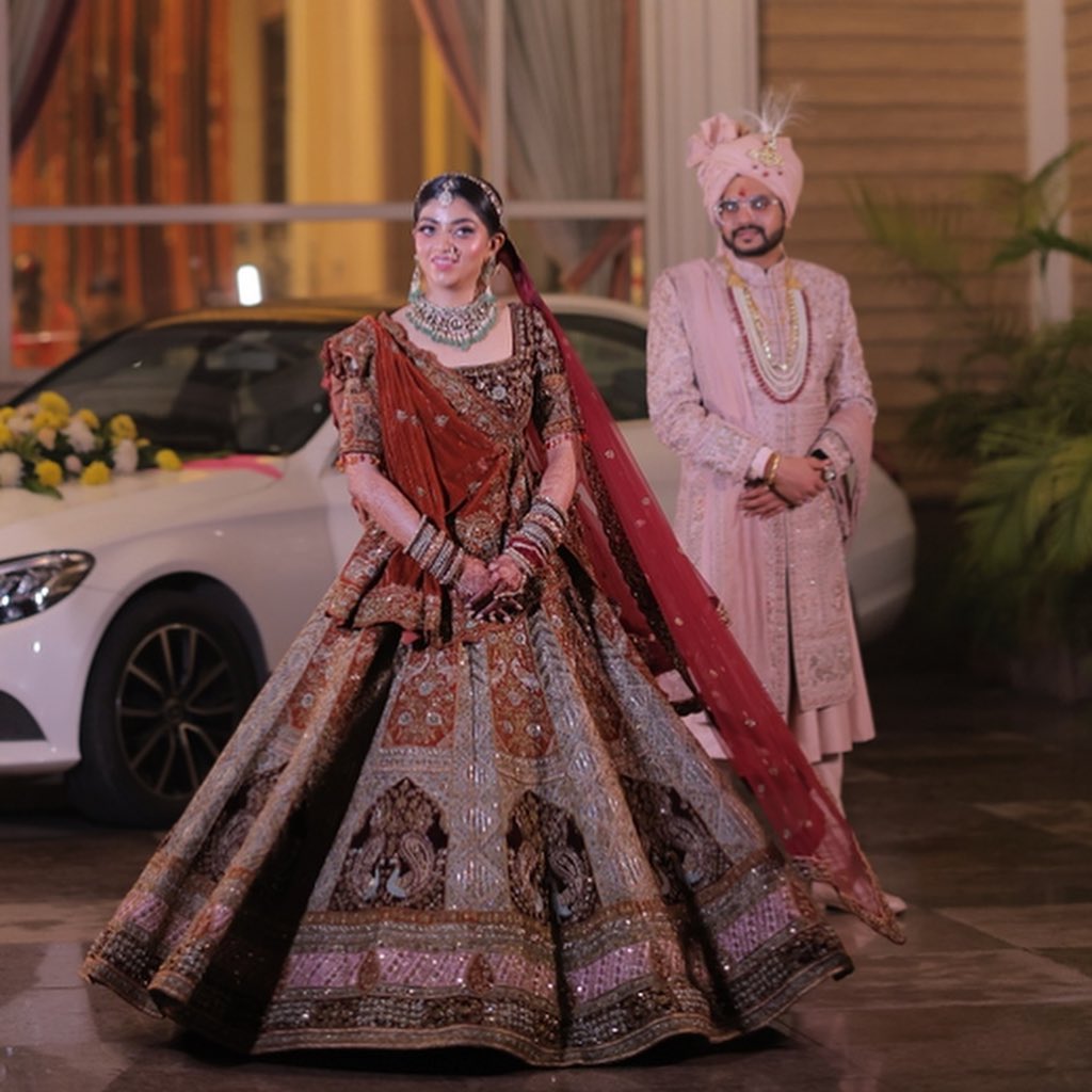 WELL CRAFTED DEEP TAUPE RED COLOR BRIDAL LEHENGA