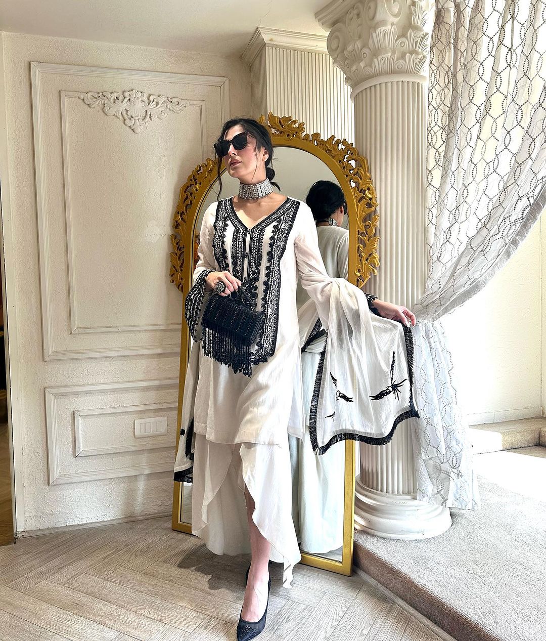WHITE COLOR KURTI WITH EMBROIDERY ON TOP