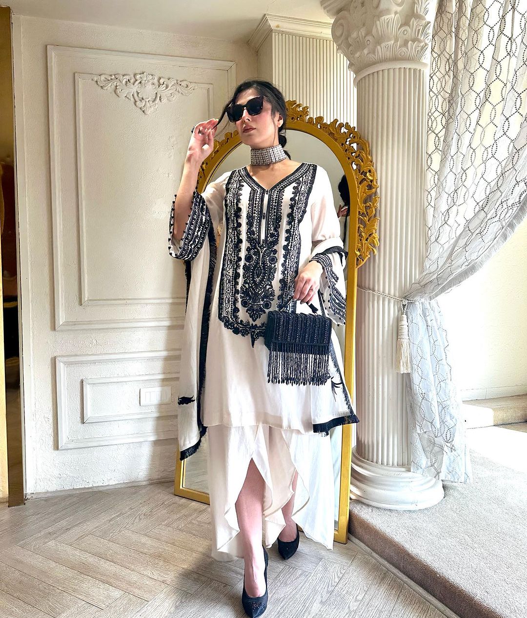 WHITE COLOR KURTI WITH EMBROIDERY ON TOP