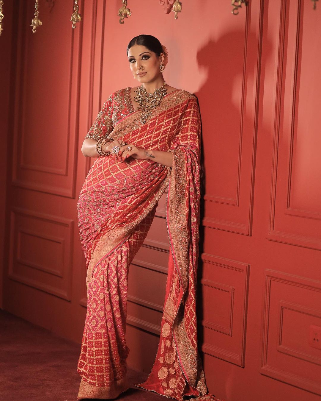 INDIAN RED COLOR SAREE WITH HEAVY EMBRODIERY