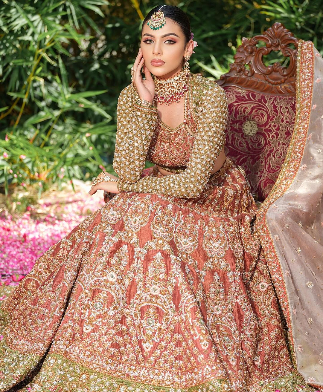 BRIDAL PALE COPPER COLOR LEHENGA WITH HEAVY SEQUENCE EMBROIDERY