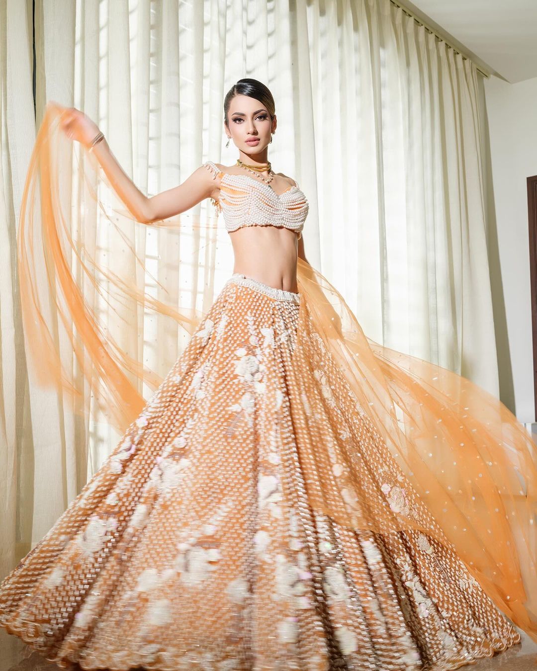 COPPER COLOR EMBROIDRED LEHENGA SET