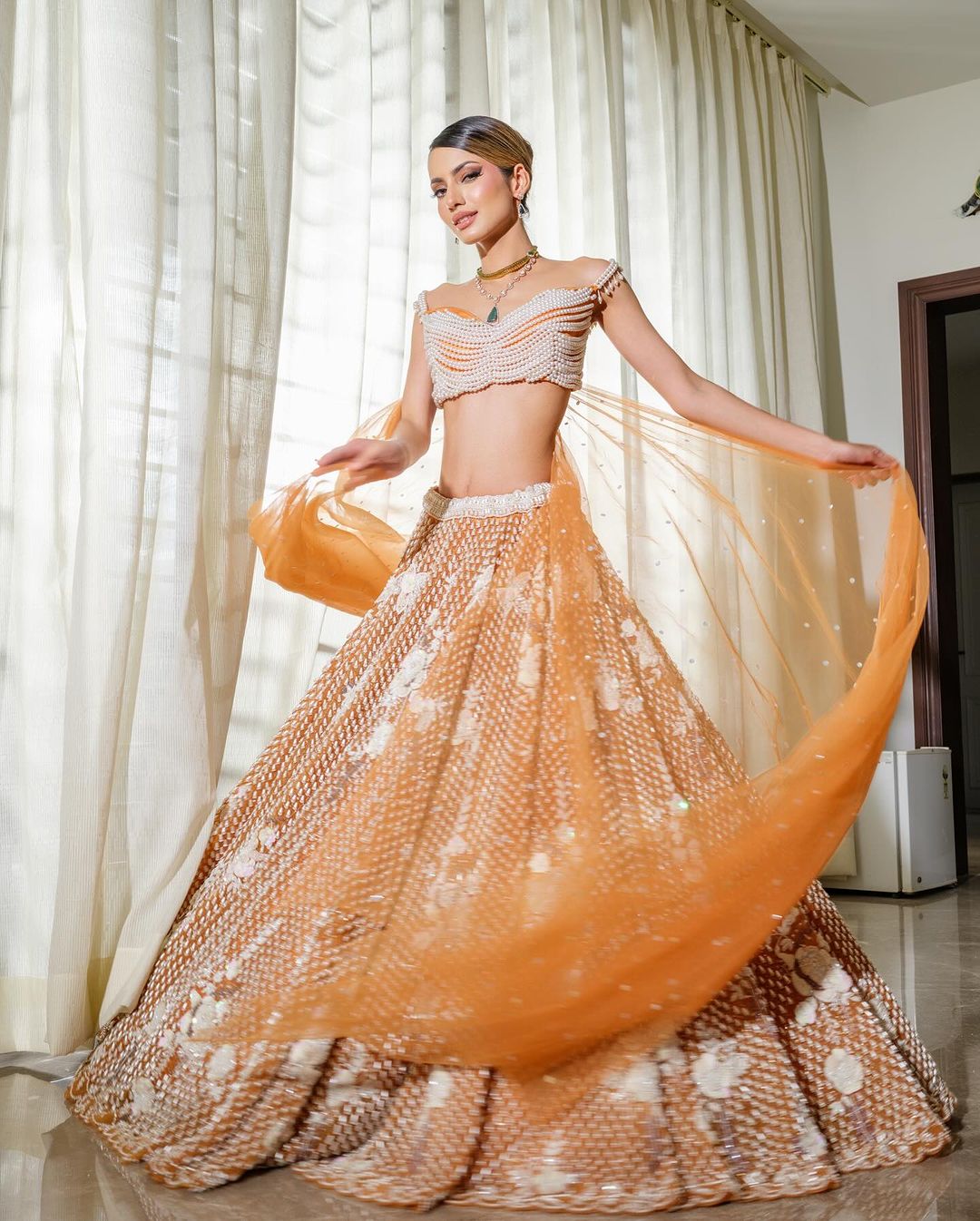 COPPER COLOR EMBROIDRED LEHENGA SET