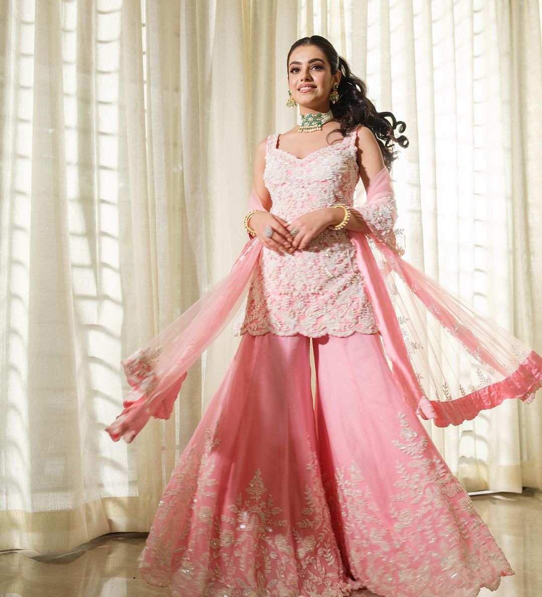 PINK SHARARA SUIT PEARL EMBELLISHED