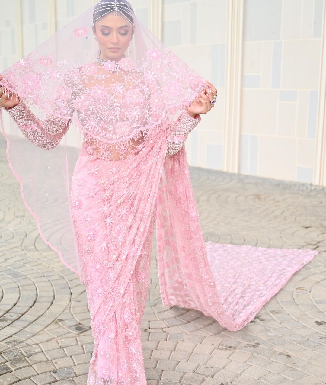 ELEGANT PINK COLOR SAREE WITH BEAUTIFUL TRAIL