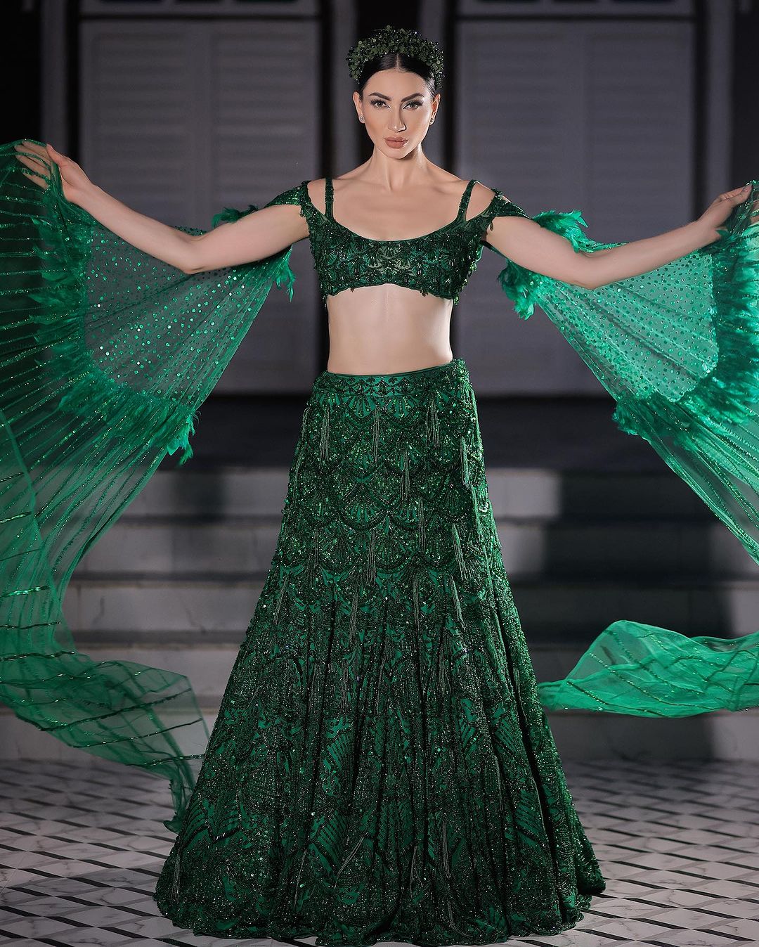 NATURAL SERENITY GREEN EMBROIDERED LEHENGA SET