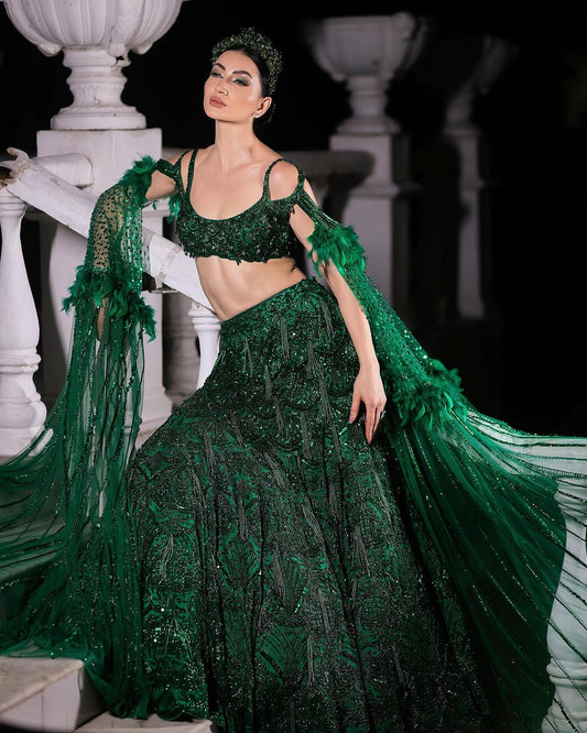 NATURAL SERENITY GREEN EMBROIDERED LEHENGA SET