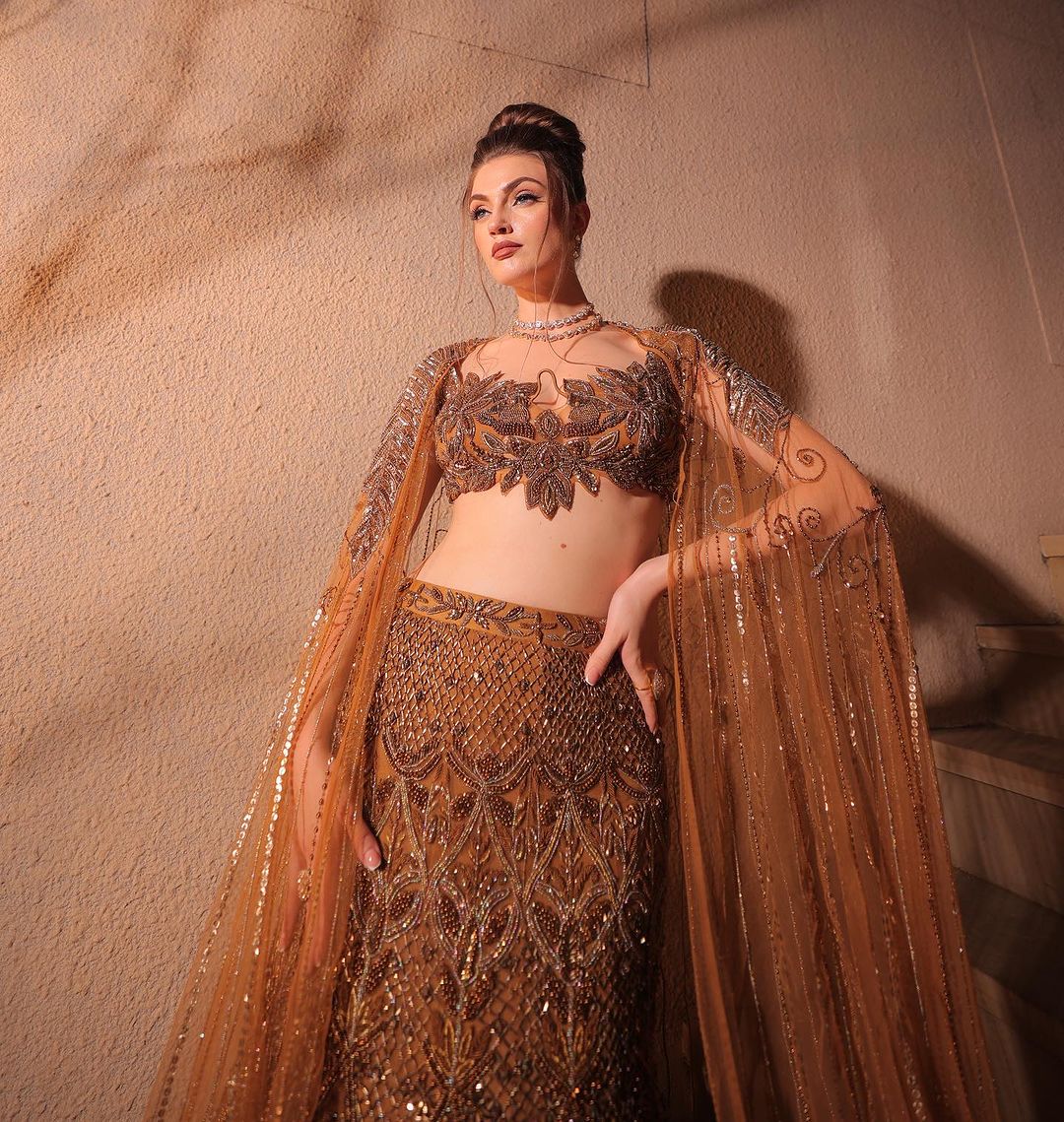 GOLDEN BROWN  EMBROIDRED LEHENGA SET