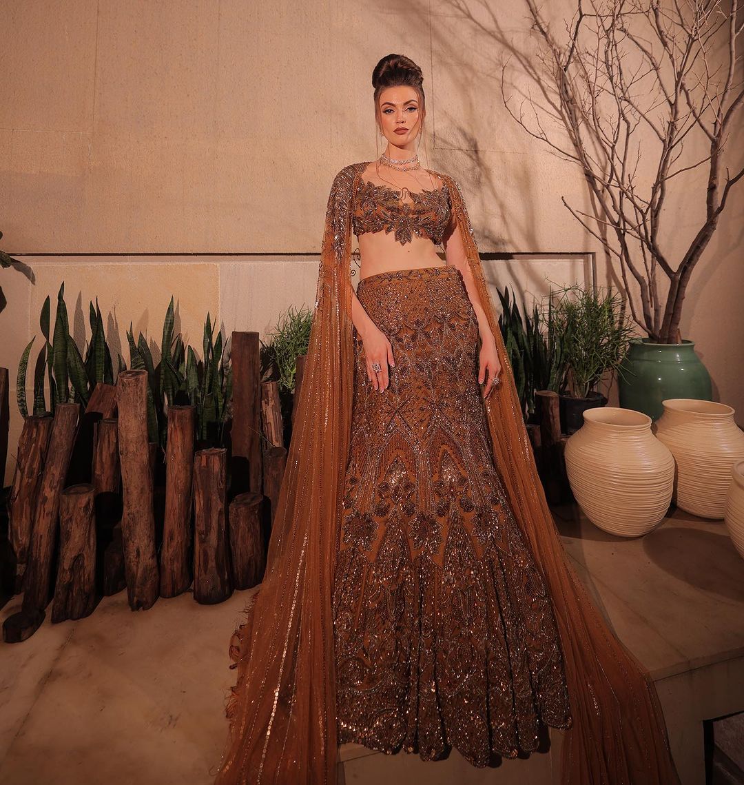 GOLDEN BROWN  EMBROIDRED LEHENGA SET