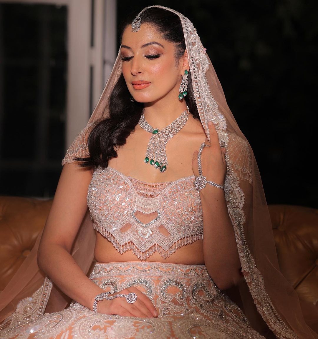 CANDLE  LIGHT PASTEL PEACH LEHENGA SET