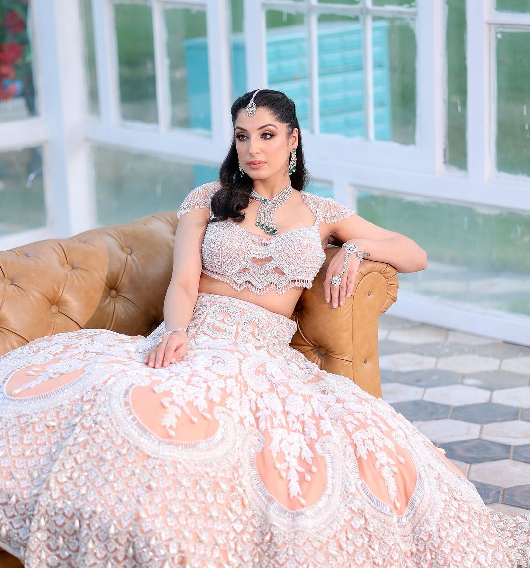 CANDLE  LIGHT PASTEL PEACH LEHENGA SET