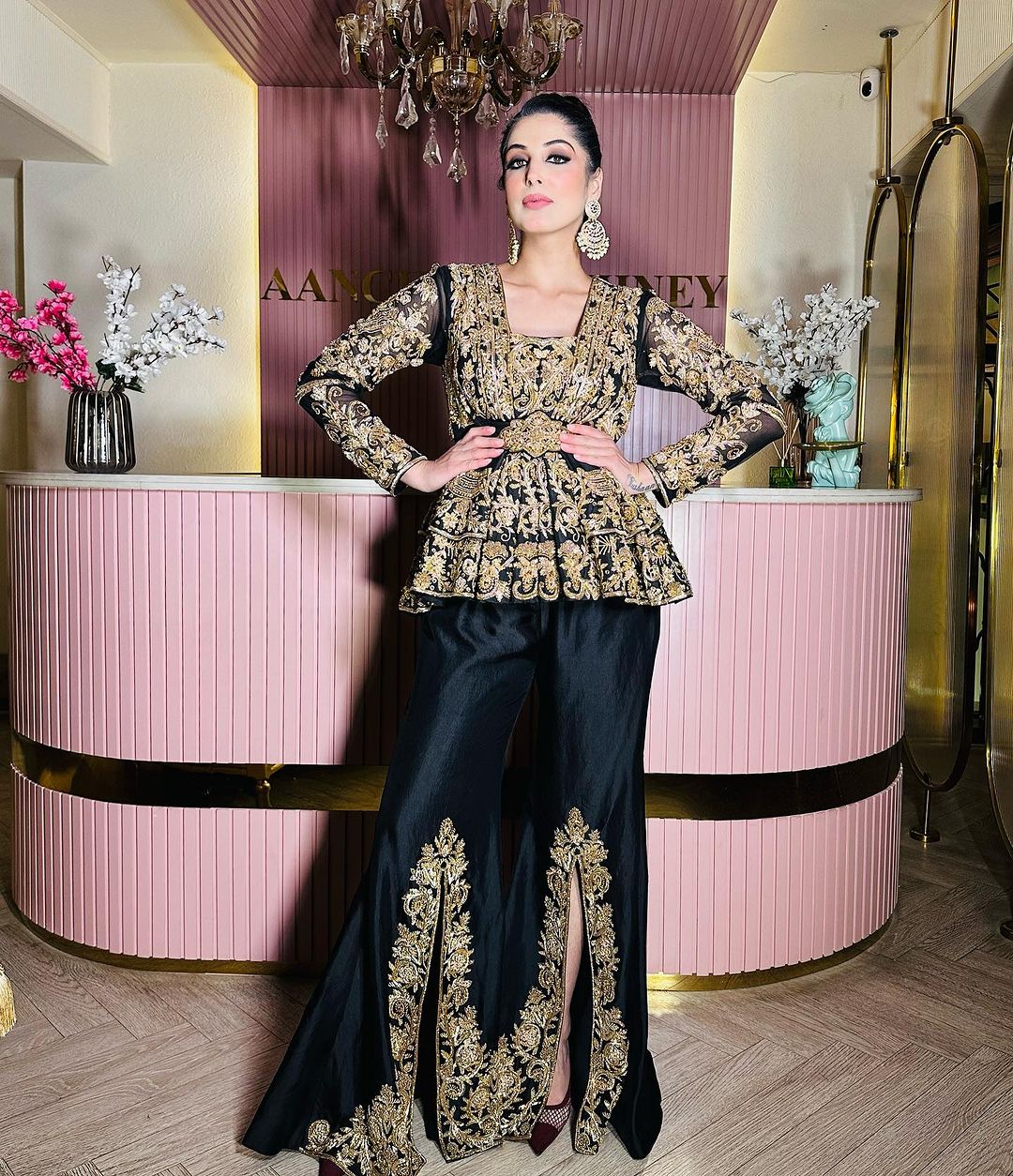 BLACK HAND EMBROIDERED SHORT ANARKALI