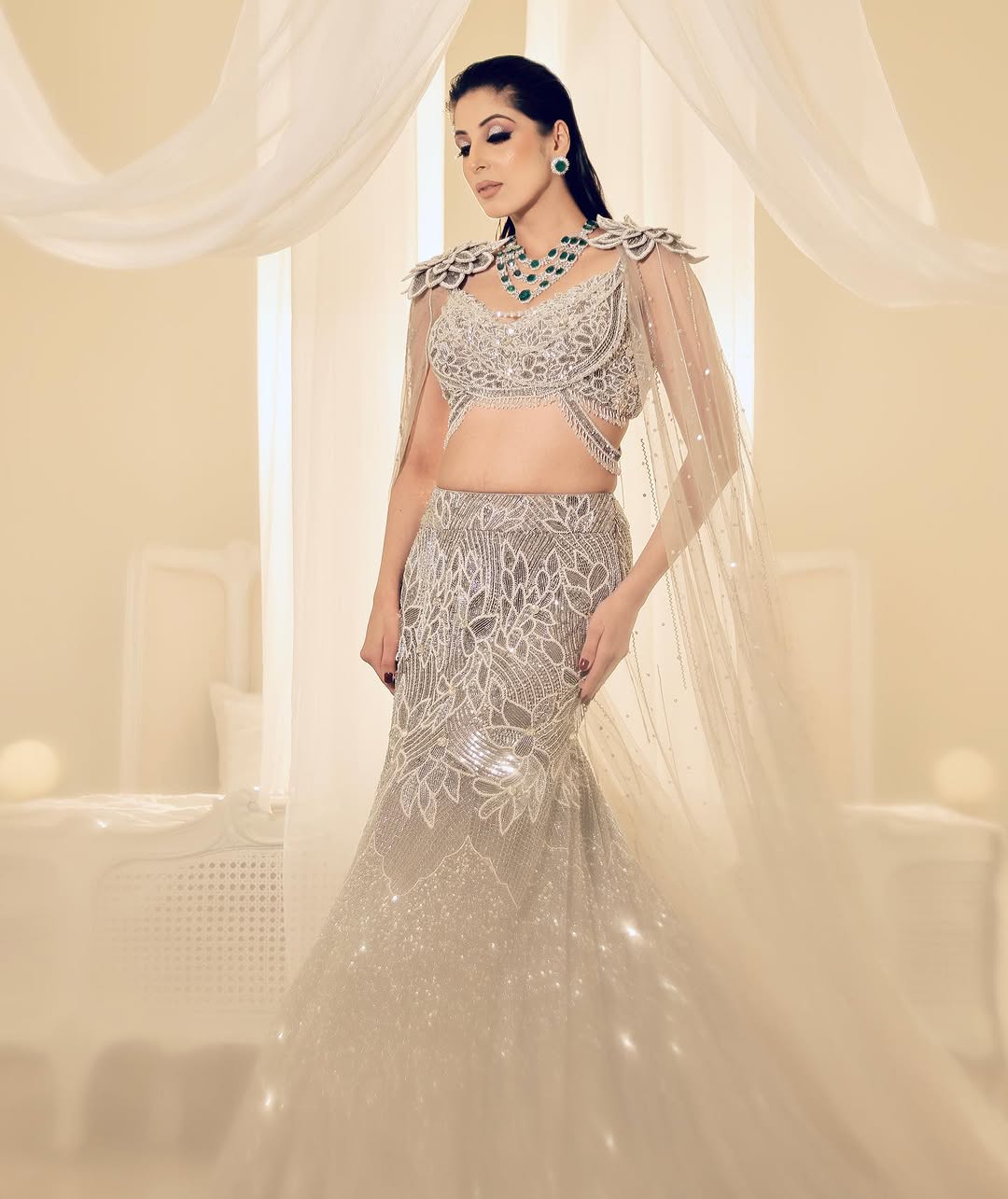 GREY & IVORY FISH CUT GOWN