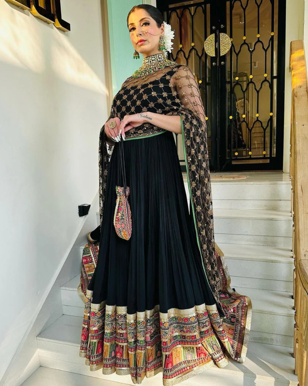 BLACK ANARKALI SUIT WITH DUPATTA GRACEFUL EMBROIDERY