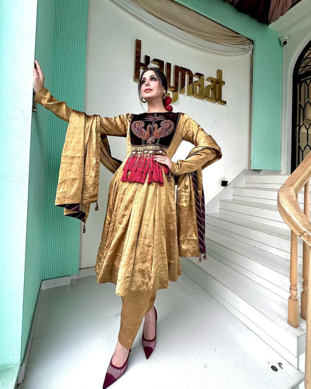 GOLD COLOR VELVET ANARKALI SUIT WITH DUPATTA