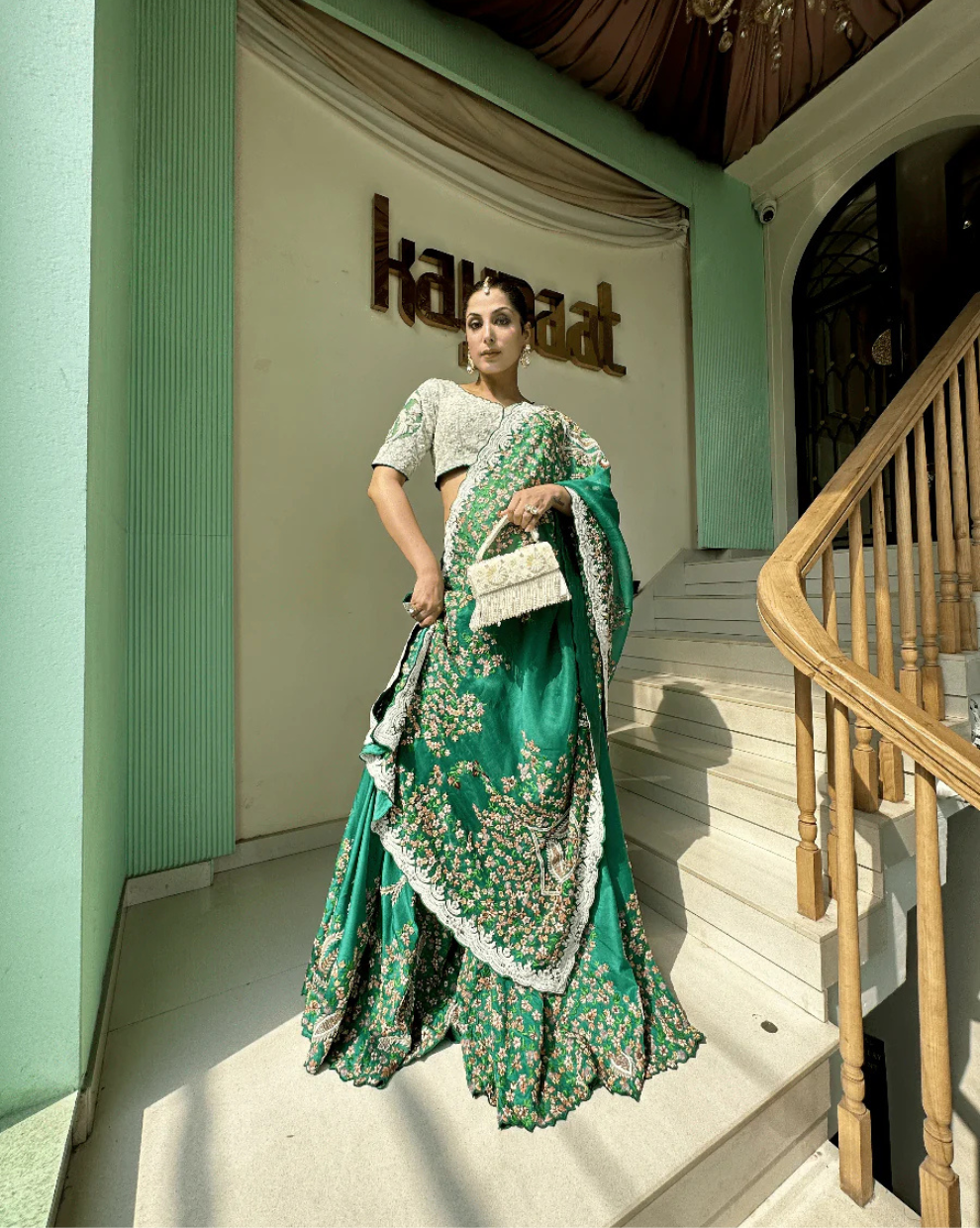 GREEN ANARKALI SUIT WITH EMBROIDERY ON DUPATTA