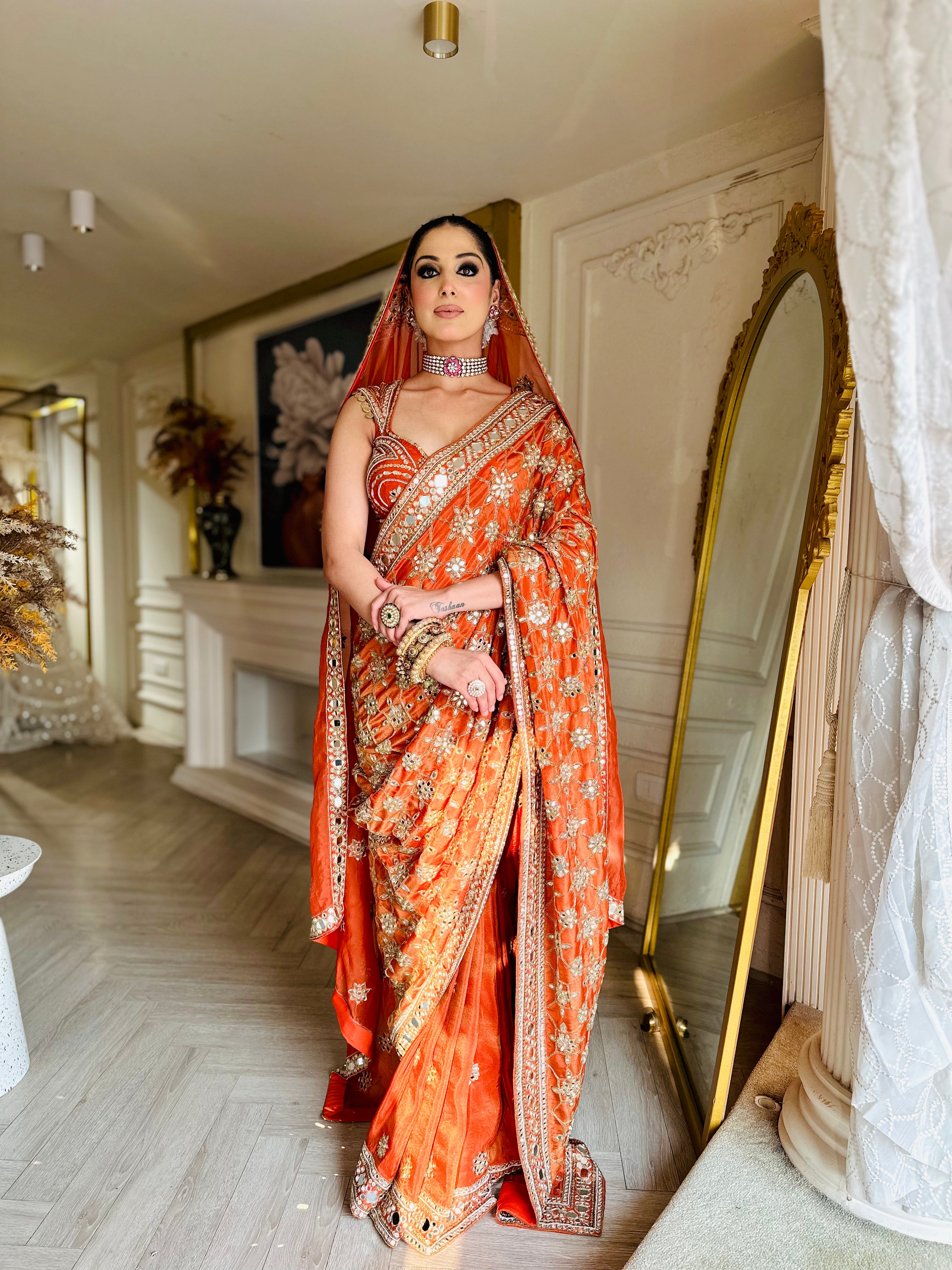 RUST MIRROR SAREE